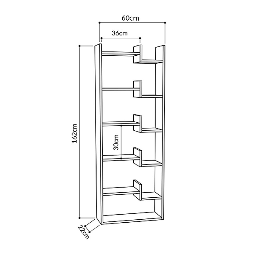 Βιβλιοθήκη μελαμίνης Oppa χρώμα φυσικό οξιάς/λευκό 60x22x162εκ.