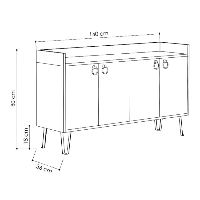 Μπουφές μελαμίνης Dea χρώμα φυσικό οξιάς - ανθρακί 140x36x80εκ.