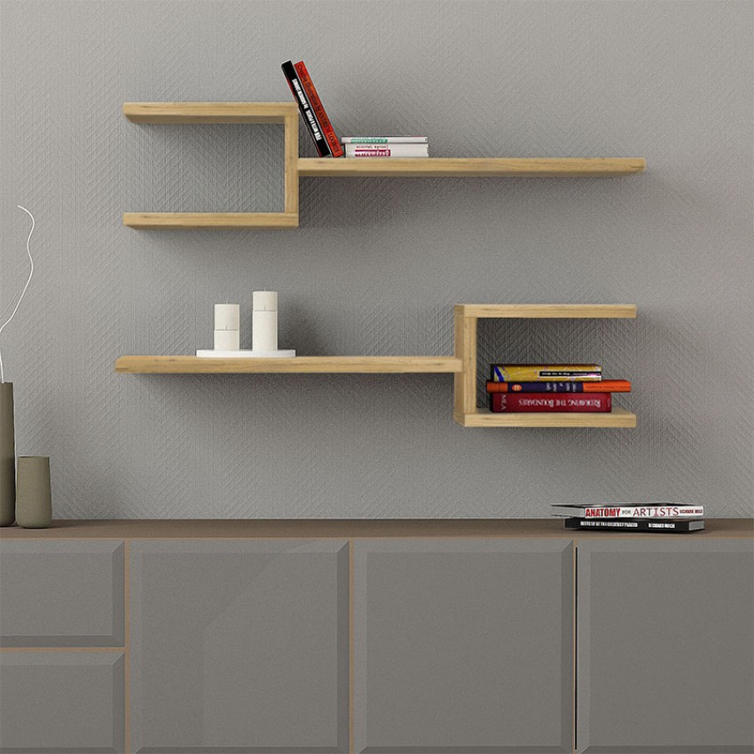 Ραφιέρα τοίχου Fork 2 τεμαχίων από μελαμίνη χρώμα sapphire oak 75x19,5x18εκ.