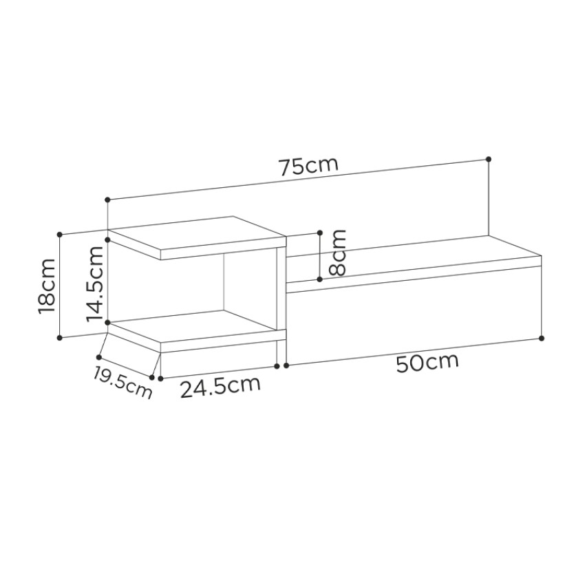 Ραφιέρα τοίχου Fork 2 τεμαχίων από μελαμίνη χρώμα sapphire oak 75x19,5x18εκ.
