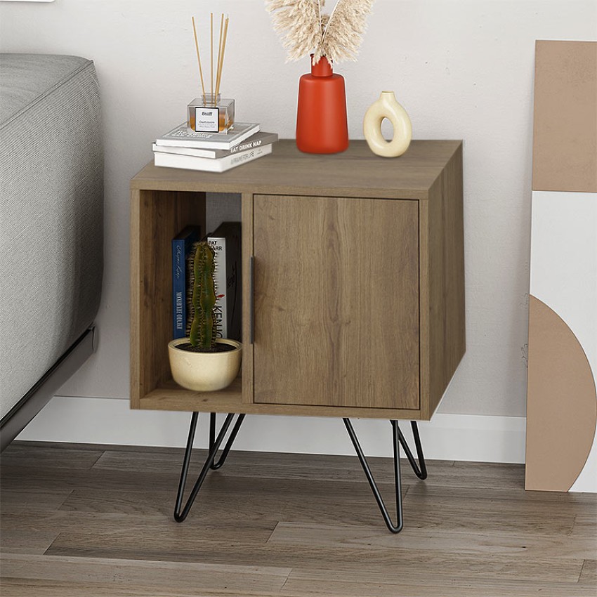 Κομοδίνο μελαμίνης Glynn χρώμα ανοιχτό καφέ 50,2x44,6x60εκ.