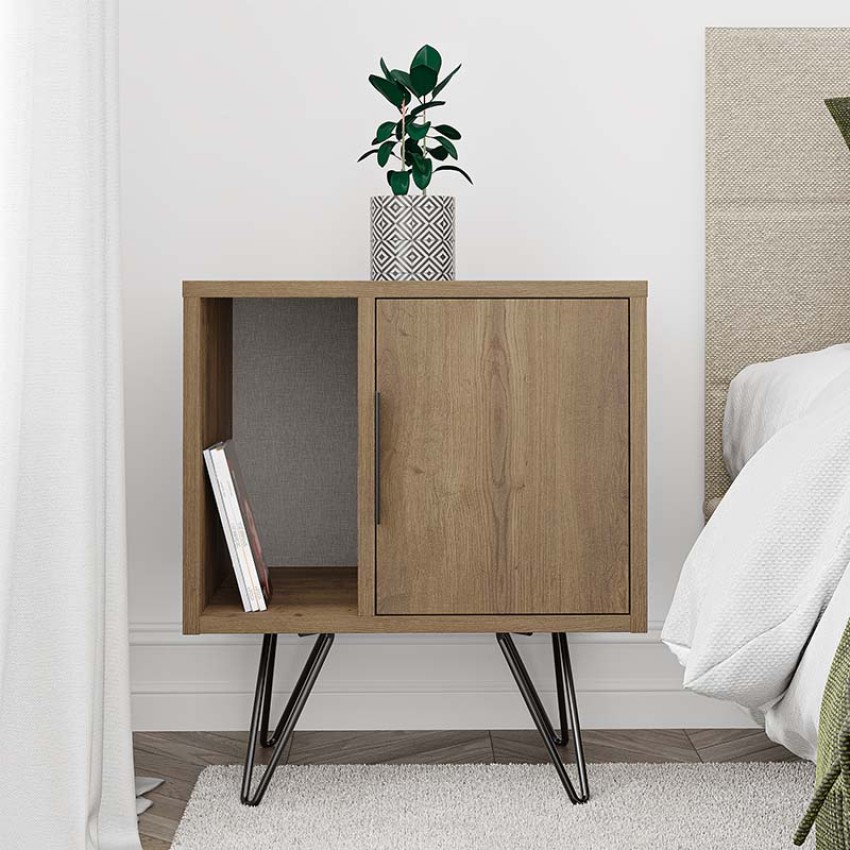 Κομοδίνο μελαμίνης Glynn χρώμα ανοιχτό καφέ 50,2x44,6x60εκ.