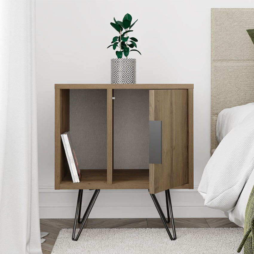 Κομοδίνο μελαμίνης Glynn χρώμα ανοιχτό καφέ 50,2x44,6x60εκ.