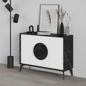 Μπουφές μελαμίνης Gora χρώμα μαύρο εφέ μαρμάρου - λευκό 110x35,6x82εκ.