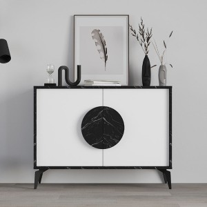 Μπουφές μελαμίνης Gora χρώμα μαύρο εφέ μαρμάρου - λευκό 110x35,6x82εκ.