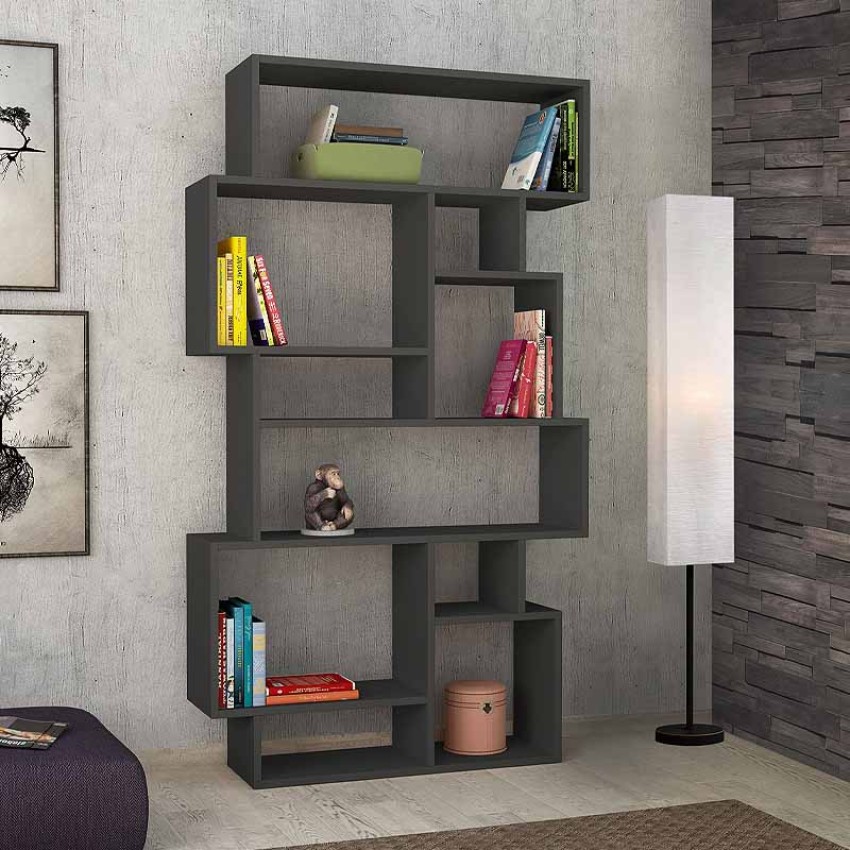 Βιβλιοθήκη μελαμίνης Karmato χρώμα ανθρακί 96x25,5x168,5εκ.