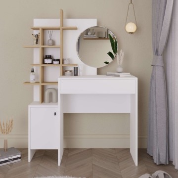 Τουαλέτα με καθρέπτη Mup από μελαμίνη χρώμα λευκό - φυσικό οξιάς 105x35x151εκ.