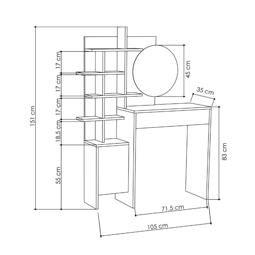 Τουαλέτα με καθρέπτη Mup από μελαμίνη χρώμα λευκό - φυσικό οξιάς 105x35x151εκ. Τουαλέτα με καθρέπτη Mup από μελαμίνη χρώμα λευκό - φυσικό οξιάς 105x35x151εκ.