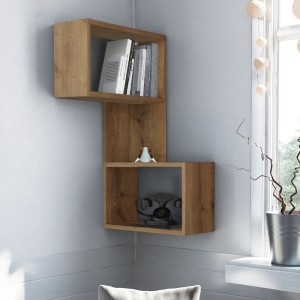 Ραφιέρα τοίχου γωνιακή Part μελαμίνης χρώμα ανοιχτό καρυδί 47x20x82εκ.