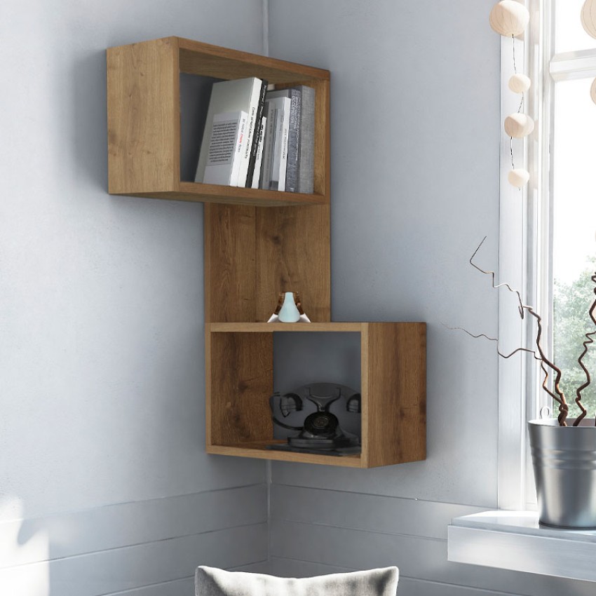 Ραφιέρα τοίχου γωνιακή Part μελαμίνης χρώμα ανοιχτό καρυδί 47x20x82εκ.