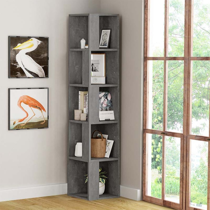 Βιβλιοθήκη γωνιακή Piano από μελαμίνη χρώμα γκρι ρετρό 31,4x31,4x158,9εκ.