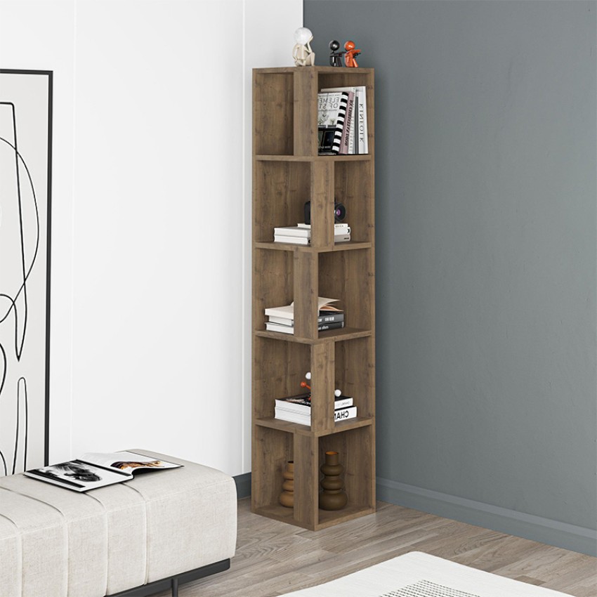 Βιβλιοθήκη γωνιακή Piano χρώμα ανοιχτό καρυδί 31,4x31,4x158,9εκ.