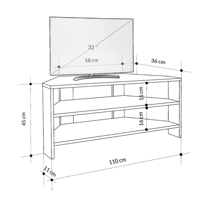 Έπιπλο τηλεόρασης γωνιακό Thales χρώμα ανοιχτό καρυδί 110x36x45εκ.