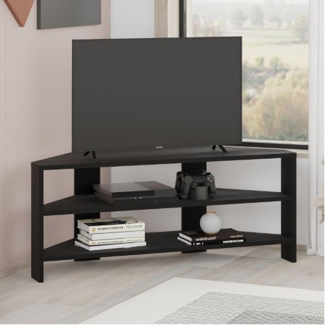 Έπιπλο Τηλεόρασης Thales Γωνιακό με 2 Ράφια Black Wood 110x36x45 εκ.
