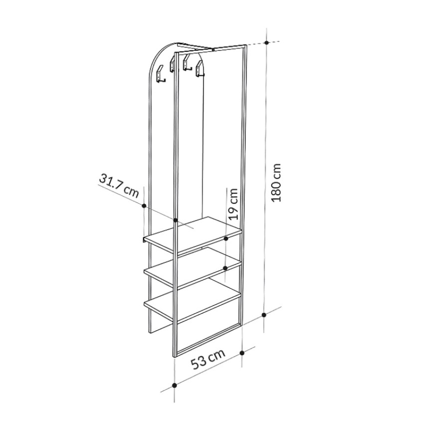 Έπιπλο εισόδου Archy από μελαμίνη - μέταλλο χρώμα γκρι ρετρό 53x31,7x180εκ.