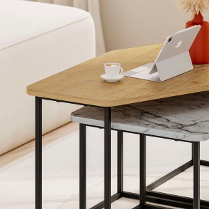 Τραπεζάκι σαλονιού σετ 3 τμχ. Nesty από μελαμίνη χρώμα saphhire oak - γκρι ρετρό - λευκό εφέ μαρμάρου 110x60x48εκ.