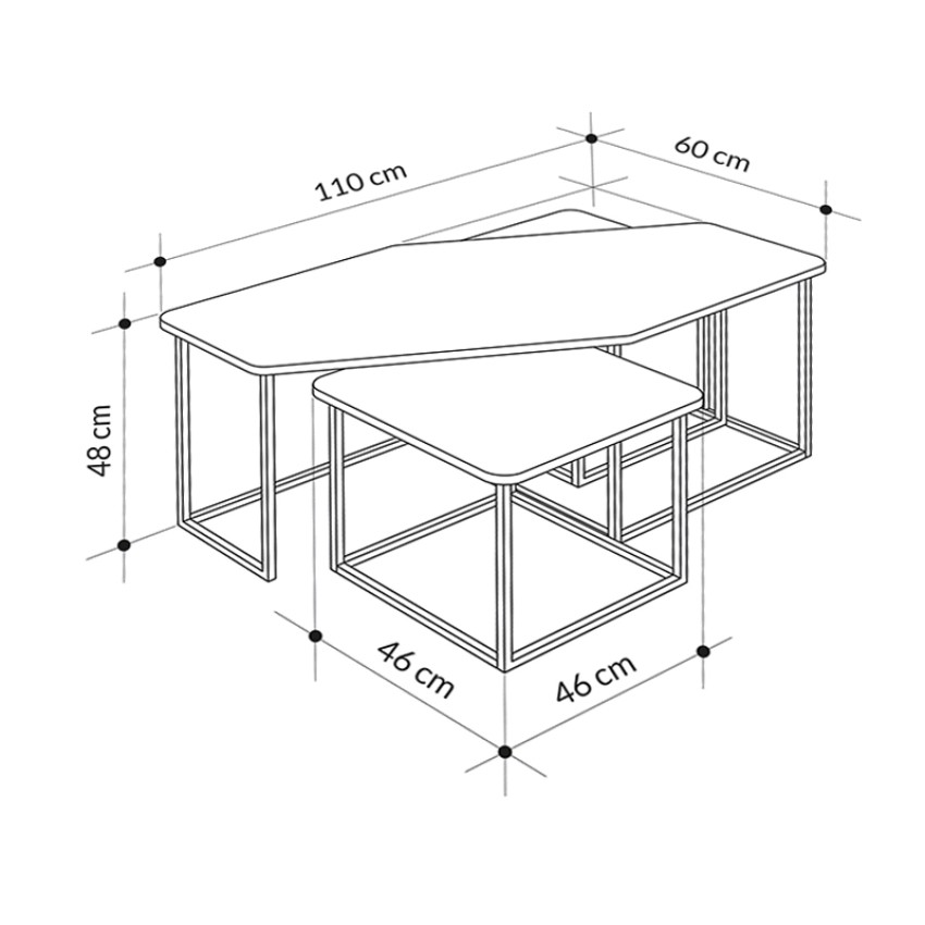 Τραπεζάκι σαλονιού σετ 3 τμχ. Nesty από μελαμίνη χρώμα saphhire oak - γκρι ρετρό - λευκό εφέ μαρμάρου 110x60x48εκ.