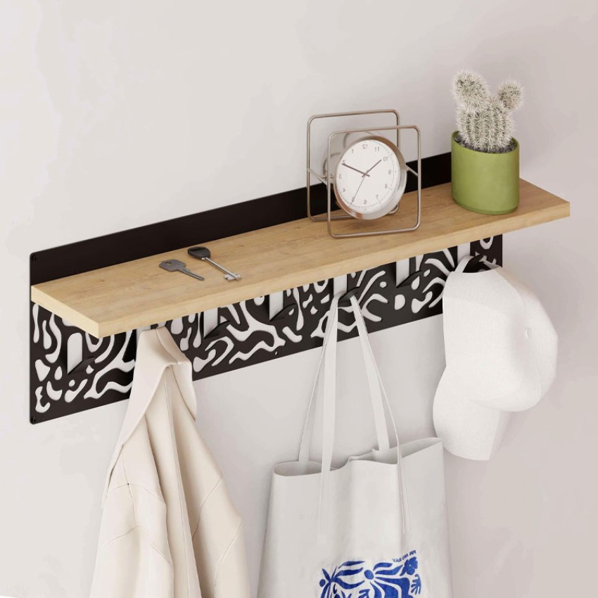 Κρεμάστρα τοίχου Novo από  μέταλλο - μελαμίνη χρώμα sapphire oak - μαύρο 80x12,2x20εκ.