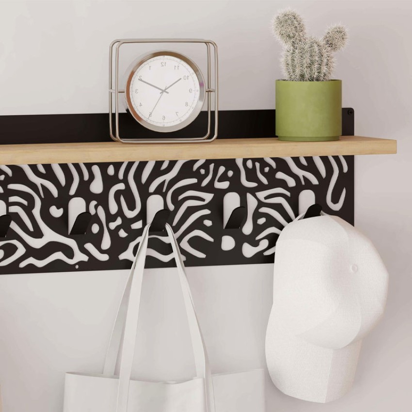 Κρεμάστρα τοίχου Novo από  μέταλλο - μελαμίνη χρώμα sapphire oak - μαύρο 80x12,2x20εκ.