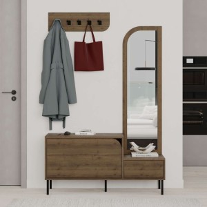 Έπιπλο εισόδου Mila με κρεμάστρα χρώμα ανοιχτό καρυδί 120x37x171,6εκ.