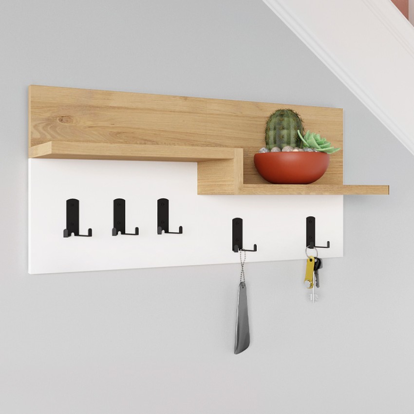 Κρεμάστρα τοίχου Harmon χρώμα sapphire oak - λευκό 65x15x31εκ.