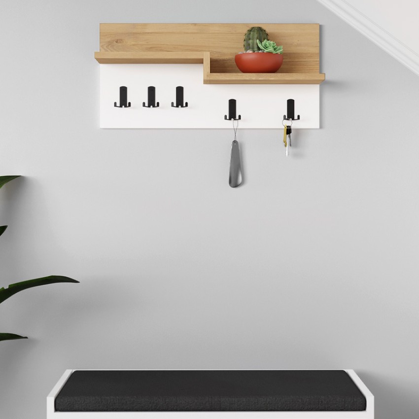 Κρεμάστρα τοίχου Harmon χρώμα sapphire oak - λευκό 65x15x31εκ.