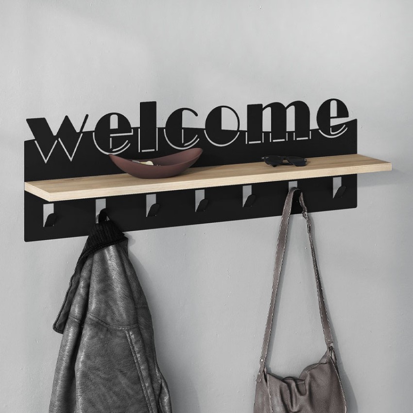 Κρεμάστρα τοίχου Welcome χρώμα μαύρο - sapphire oak 86x15,2x29εκ.