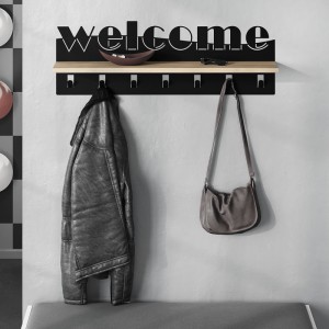 Κρεμάστρα τοίχου Welcome χρώμα μαύρο - sapphire oak 86x15,2x29εκ.