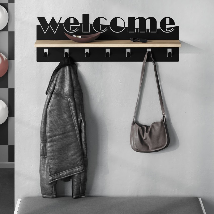 Κρεμάστρα τοίχου Welcome χρώμα μαύρο - sapphire oak 86x15,2x29εκ.