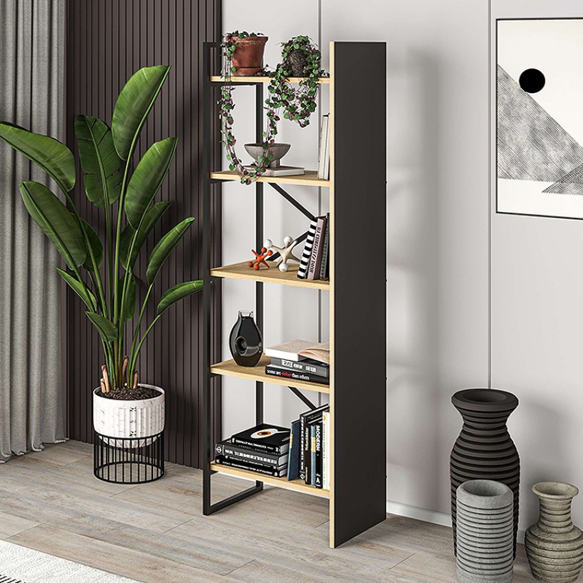 Βιβλιοθήκη Detroit χρώμα sapphire oak - silky black 58x35,2x175εκ.