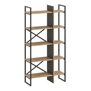 Βιβλιοθήκη Detroit χρώμα sapphire oak - silky black 87,5x35,2x175εκ.