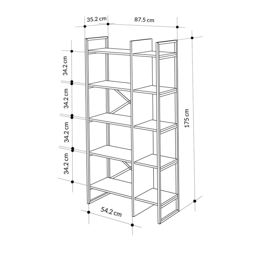 Βιβλιοθήκη Detroit χρώμα sapphire oak - silky black 87,5x35,2x175εκ.