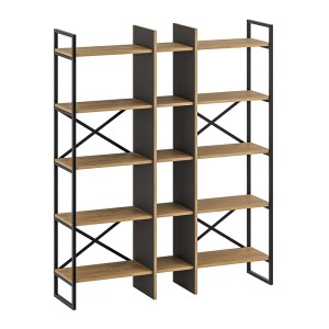 Βιβλιοθήκη Detroit χρώμα sapphire oak - silky black 143,5x35,2x175εκ.