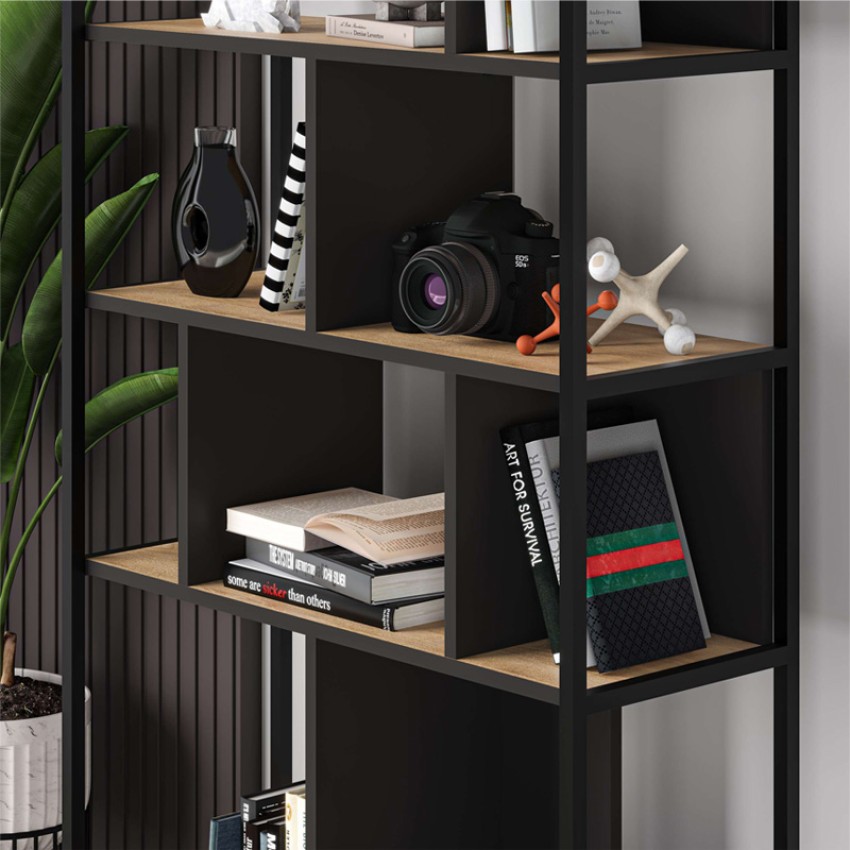 Βιβλιοθήκη Midi χρώμα sapphire oak - silky black 88x35x175εκ.