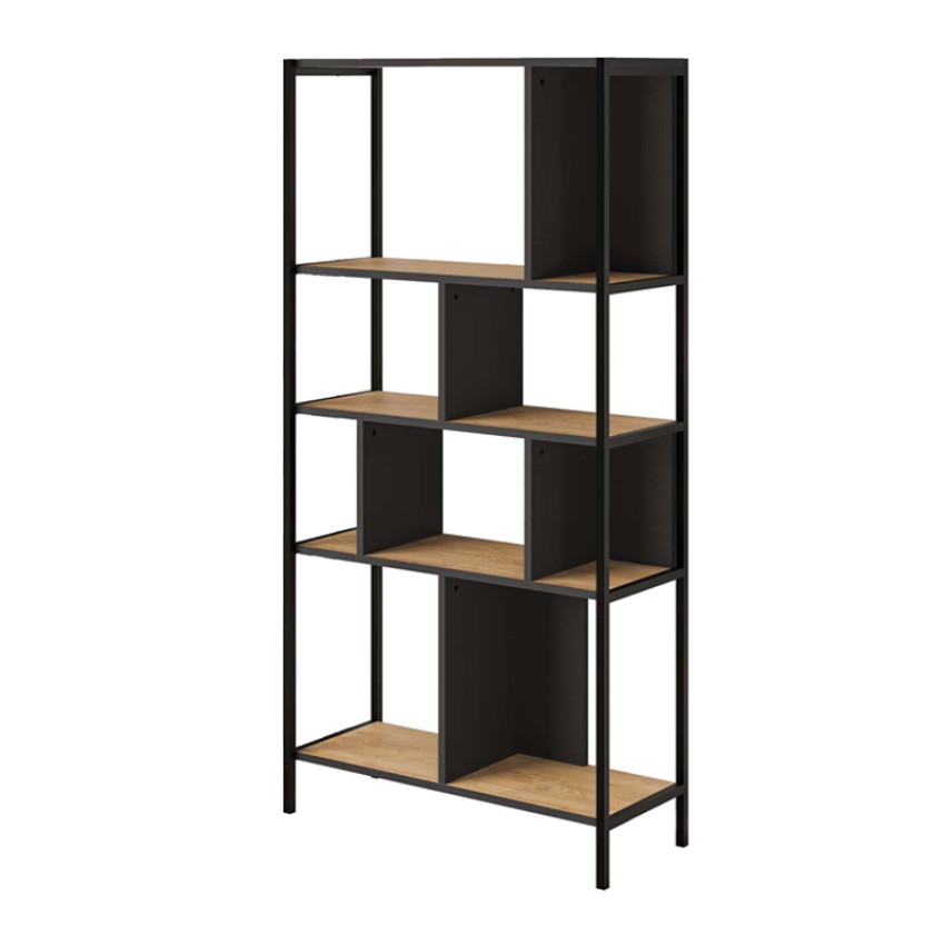 Βιβλιοθήκη Midi χρώμα sapphire oak - silky black 88x35x175εκ.