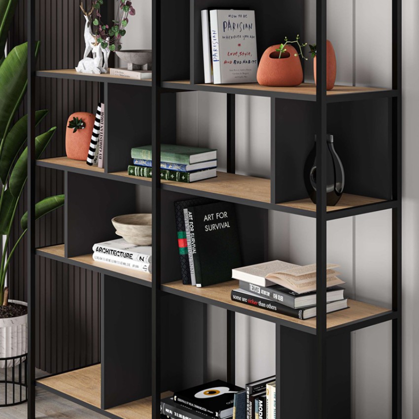 Βιβλιοθήκη Maxi χρώμα sapphire oak - silky black 144x35x175εκ.