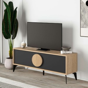 Έπιπλο τηλεόρασης Gora χρώμα sapphire oak - silky black 140x35,6x51εκ.