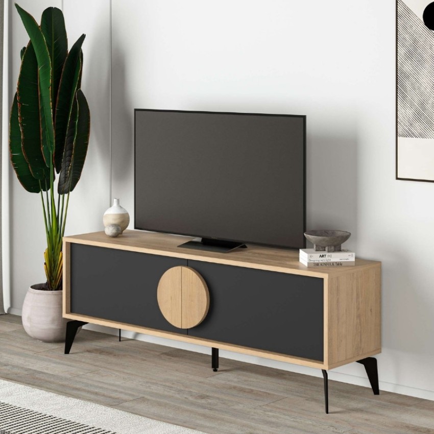 Έπιπλο τηλεόρασης Gora χρώμα sapphire oak - silky black 140x35,6x51εκ.