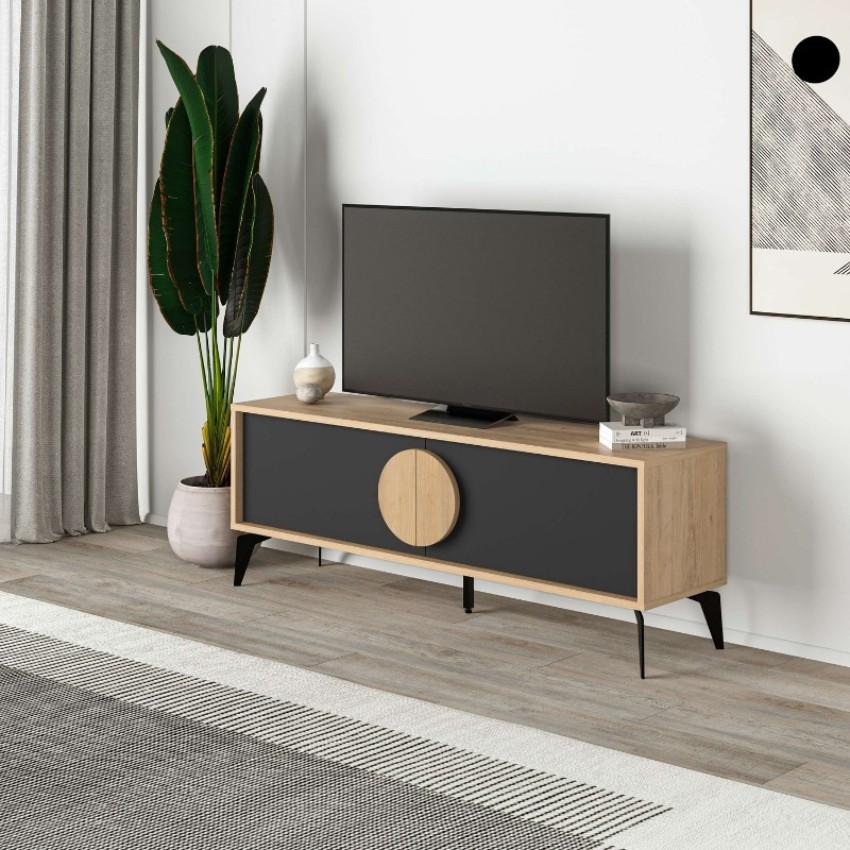 Έπιπλο τηλεόρασης Gora χρώμα sapphire oak - silky black 140x35,6x51εκ.
