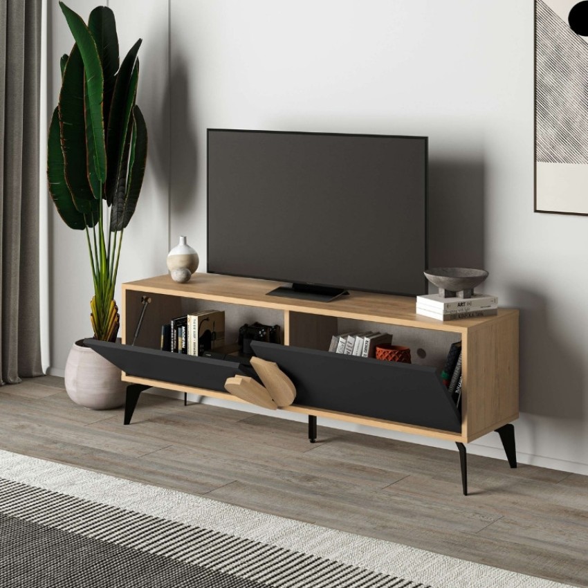 Έπιπλο τηλεόρασης Gora χρώμα sapphire oak - silky black 140x35,6x51εκ.