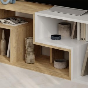 Έπιπλο τηλεόρασης Glis πολυμορφικό χρώμα sapphire oak - λευκό 145x35x44,8εκ.