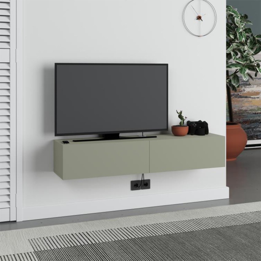 Έπιπλο τηλεόρασης επιτοίχιο Francy χρώμα ash green 135x31,7x25εκ.