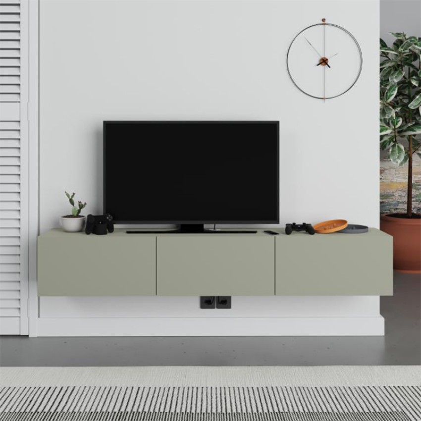 Έπιπλο τηλεόρασης επιτοίχιο Francy χρώμα ash green 180x30x30εκ.