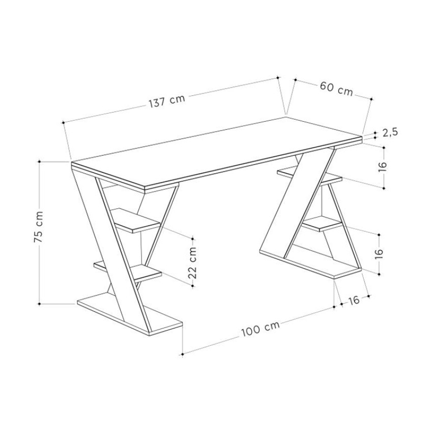 Γραφείο εργασίας Papillon χρώμα ανθρακί - λευκό 137x60x75εκ
