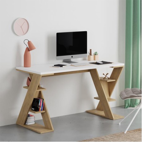 Γραφείο εργασίας Papillon χρώμα sapphire oak - λευκό 137x60x75εκ