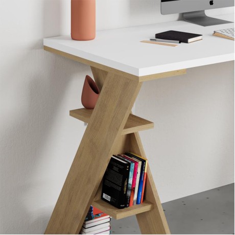 Γραφείο εργασίας Papillon χρώμα sapphire oak - λευκό 137x60x75εκ