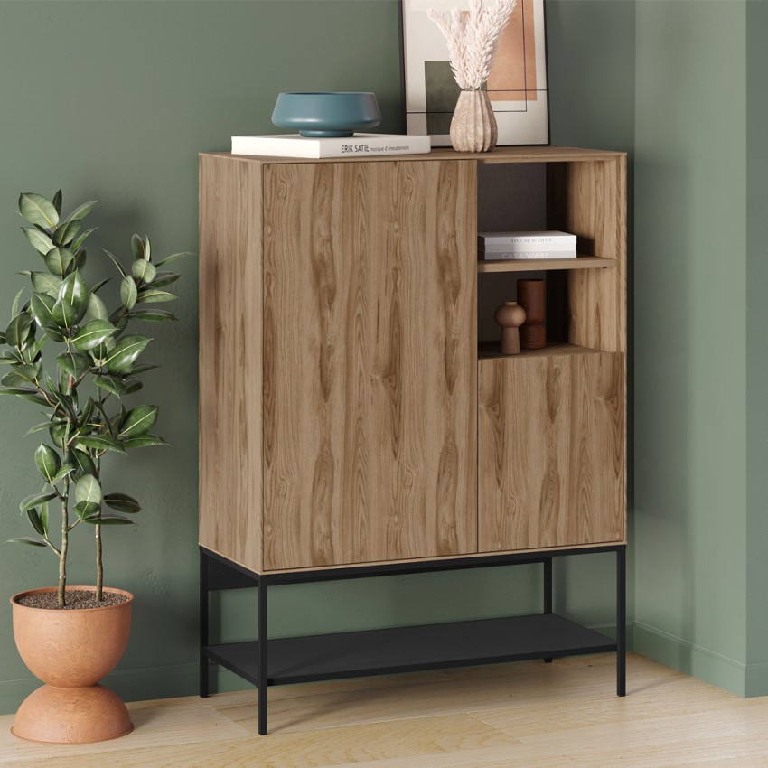 Μπουφές Amira Ψηλός Καρυδί Ud - Black Wood 90x40x125 εκ.