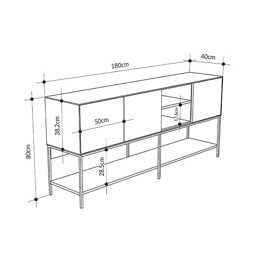 Μπουφές Amira Καρυδί Ud - Black Wood 180x40x80 εκ.