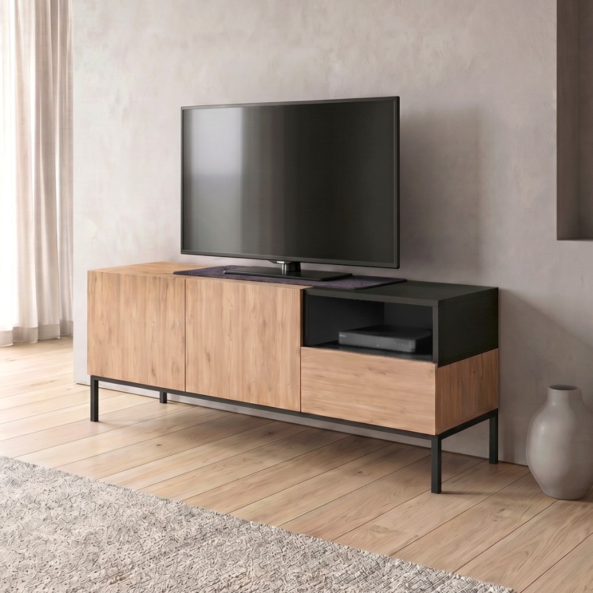 Έπιπλο τηλεόρασης Cailin χρώμα sepet oak - black wood 140x41,8x55εκ.