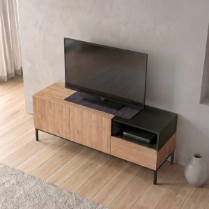Έπιπλο τηλεόρασης Cailin χρώμα sepet oak - black wood 140x41,8x55εκ.